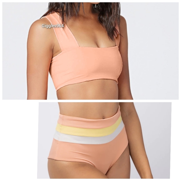 L*Space Parker Portia Bikini Set Tangy Orange Lemon Yellow White - Picture 2 of 6